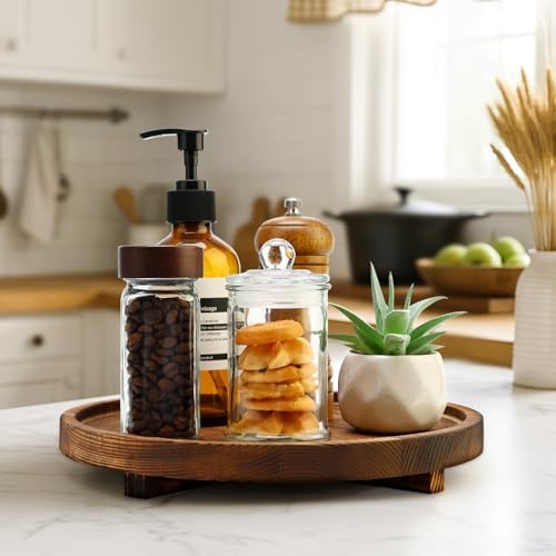 Round Wood Riser Bathroom Tray Countertop Vanity Tray Kitchen Sink Decor - Image 5