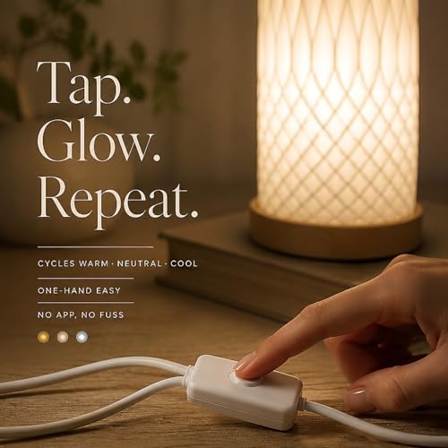 Small Bedside Lamp for Nightstand, 3D Printed Mini Table Lamp, 3 Color Temperatures Warm to Cool White, Cozy Small Lamp for Bedroom Dorm Tight Spaces, Ash Wood Base, 8.8 Inch Tall - Helix - Image 5
