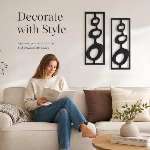 Zzbakress 2 Pcs Mid Century Wall Art Modern Geometric Wood Wall Decor Black - Image 2