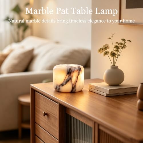 Marmor Marble Table Lamp Pat Lamp Touch Lamp Type-C 3 Way Bedside Lamps Ambient Light Bedroom Night Stands Small Night Light Decorative LED Warm Portable Lamps Rechargeable (Purple Calacatta) - Image 3