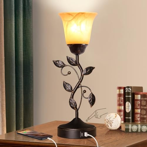 Touch Control Leaf Vintage Table Lamp with 3-Way Dimmable 2 USB C+A Ports - Image 2