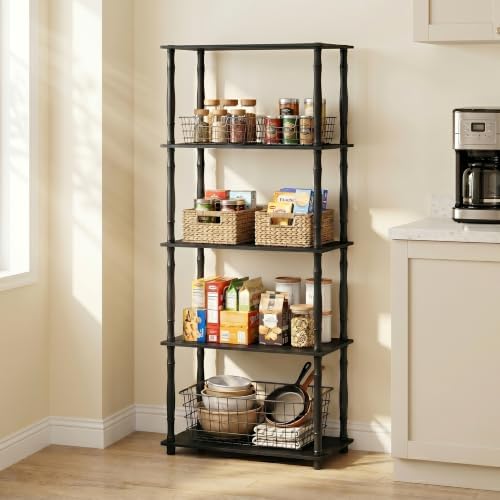 Furinno Turn-N-Tube 5-Tier Multipurpose Shelf / Display Rack / Storage Shelf / Bookshelf, Classic Tubes, Americano/Black - Image 2