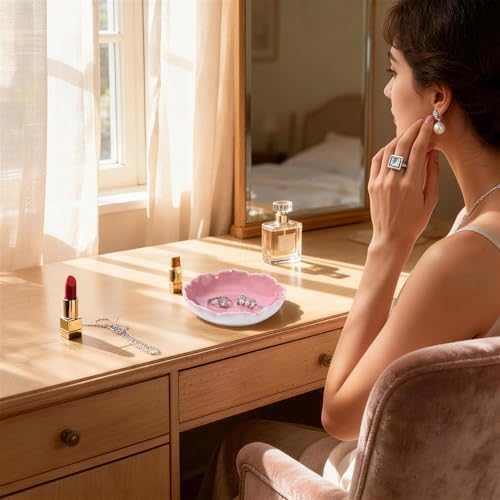 HOME SMILE Ceramic Jewelry Ring Dish Pastel Pink Ruffled|Trinket Tray for Rings, Earrings, Necklaces|Gifts for Women|Vanity Organizer & Bathroom Decor - Image 6