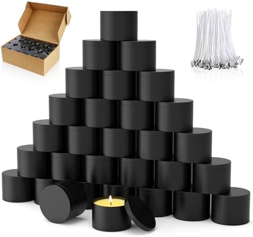 PCREGPAE 4OZ Black Candle Tins Cans with Lids and Wicks for Making Candles by Unknown