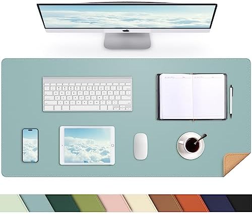 AFIING Leather Desk pad Protector, Light Blue, 35.4" x 17" by AFIING
