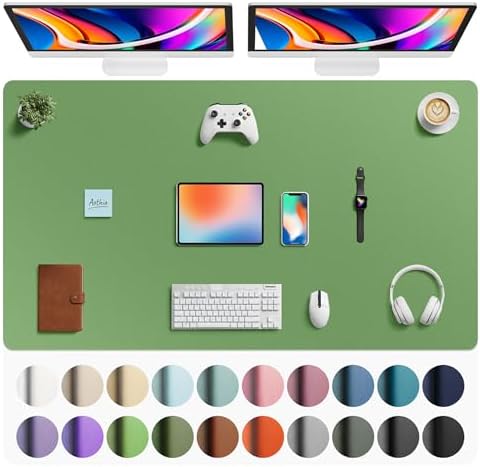 Aothia Faux Leather Desk Mat - Large Mouse Pad, Non-Slip PU Leather Blotter, Waterproof Writing Surface for Office and Home (Olive Green, 63" x 24") by AothiaSimpleNaturalUnique