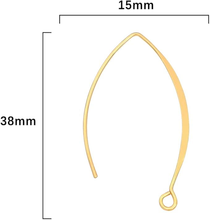 18K Gold Plated Earring Hooks U Shape 15x38mm 20pcs for Jewelry Making Findings