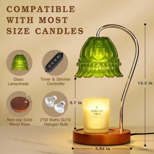 Funistree Flower Candle Warmer Lamp with Timer, Dimmable Candle Lamp Warmer, Christmas Birthday Gifts for Women Mom Her, Housewarming Home Decor, Lotus Wax Warmer for Yankee Candles - Green Flower - Image 5
