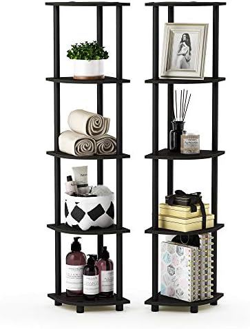 Furinno TURN-N-TUBE Corner Shelf Set of 2, 5-Tier Corner Bookshelf, Open Storage Shelves, for Organization and Storage, Living Room, Home Office, Garage, Espresso by Furinno-FitsYourSpaceFitsYourBudget