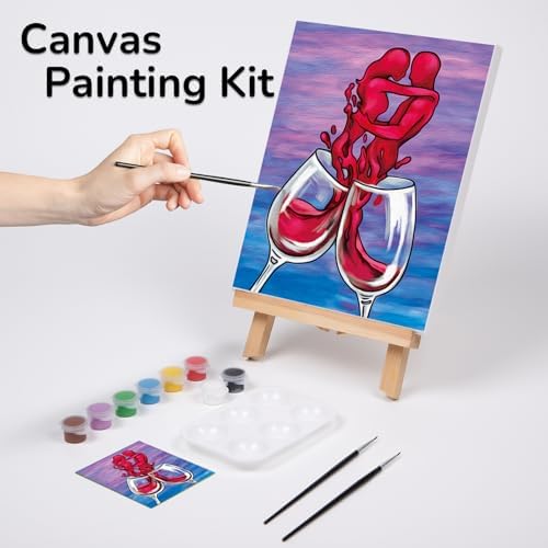 VOCHIC Couple Canvas Painting Kit Pre Drawn Canvas for Painting for Adult Party Kit Paint and Sip Party Supplies Wine Glasses Paint Art Set 8x10 inch Valentine - Image 2