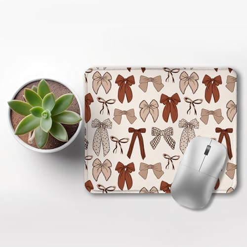 Coquette Neutral Bow Mouse Pad, Preppy Girly Brown Bow Aesthetic Mouse Pads for Wireless Mouse Computers Laptop Desk Accessories, Coquette Coquette Girly Neutral Office Supplies, 9.5x7.9 Inch - Image 3