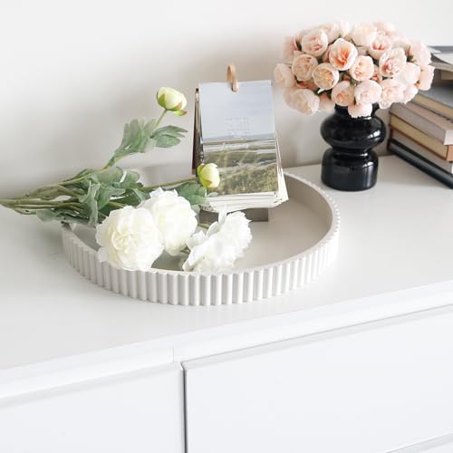 Round Decorative Tray for Coffee Table Decor, 11.8in Cream White Decorative Serving Tray for Kitchen Counter,bandejas decorativas, Wooden Serving Tray for Party - Image 2