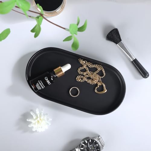 Matte Black Round Soap Dispenser Tray - 8'' Ceramic Vanity Tray for Bathroom Decorative, Jewelry Ring Dish, Comestic Holder, Kitchen Sink Countertop Organizer Plate - Image 2