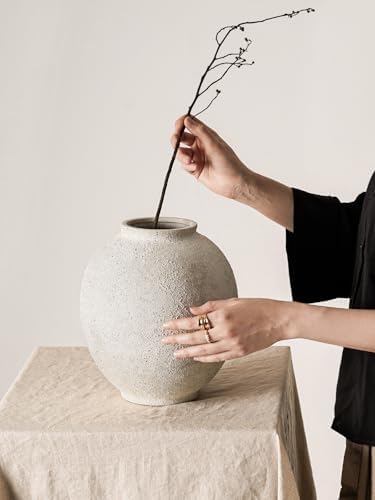 Large White Ceramic Vase - 9.8 Inch Rustic Farmhouse Flower Vase for Home Decor, Minimalist Tall Vases for Living Room, Table, Bathroom, Holiday & Weddings (Sandstone Yellow) - Image 5