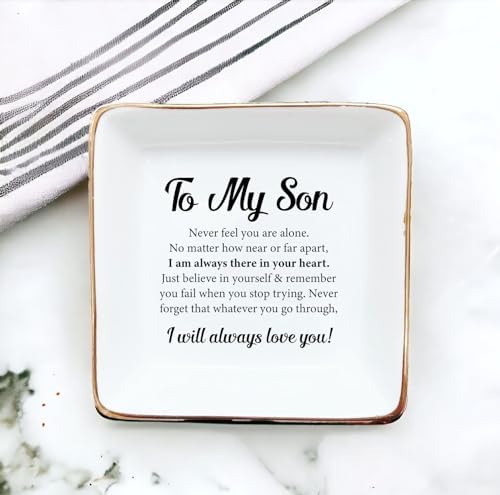 Gifts for Son from Dad, Mom, Ring Dish for Men - Birthday, Christmas, Wedding Gifts for Son - to My Son, I Will Always Love You - Jewelry Dish, Ceramic Ring Dish, Trinket Tray for Men - Image 3