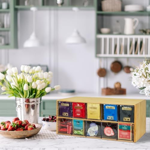 TIMIEEYA Tea Bag Organizer - Bamboo Tea Storage Organizer With Drawer 2 Layer, Tea Organizer for Tea Bags Natural Wood & Acrylic for Countertop Office Kitchen Cabinet Pantry - Image 6