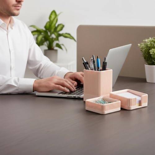 Aesthetic Desk Organizer Set,3-Piece Sturdy Plastic Office Accessories - Image 4