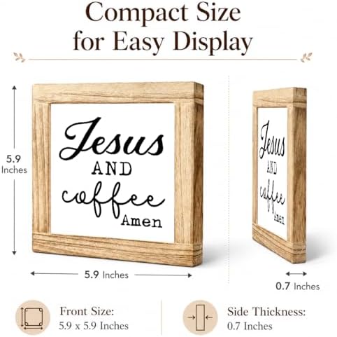 Coffee Bar Decor Wooden Sign, Jesus And Coffee Amen Tabletop Plaque, Farmhouse Kitchen Counter Shelf Decor, Rustic Coffee Station Wood Sign For Home, Christian Coffee Lover Gift, 5.9 x 5.9 in - Image 2