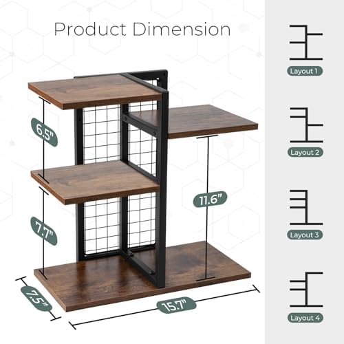 Y YOMA Desktop Bookshelf, 3 Tier Wood Desk Shelf for Top of Desk, Compact Vertical Storage Desk Organizer & Display Rack for Home Office Dorm, Rustic Brown - Image 3