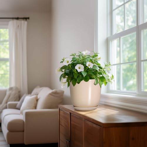 8 Inch Plant Pot, Ceramic Pots for Plants Indoor, Beige - Image 6