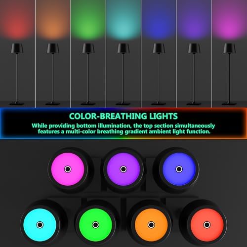 Timjorman Compact Cordless Table Lamp, Rechargeable LED Night Light, Dual Light Source (RGB Top & Warm Bottom), Touch Control & Timer, Metal Lamp for Bedroom & Kids Room (Black 1pack) - Image 5