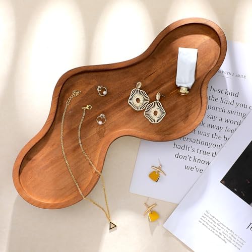 Uiifan Wood Cloud Perfume Decorative Tray Bedside Jewelry Tray,Brown - Image 4