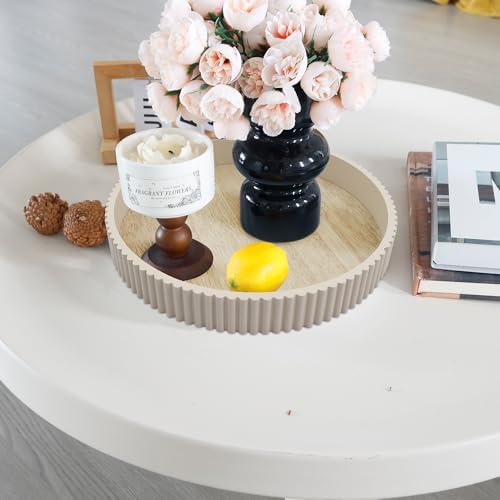Round Decorative Tray for Coffee Table Decor, 11.8in Wood Decorative Serving Tray for Kitchen Counter,bandejas decorativas, Wooden Serving Tray for Party - Image 2
