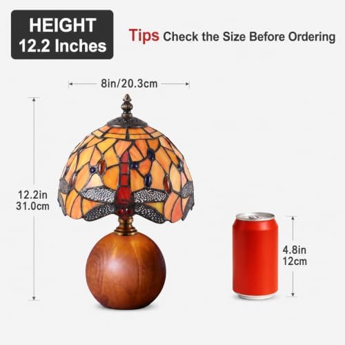 12.2" Retro Dragonfly Tiffany Small Table Lamp with Wood Base - Image 3