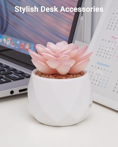 VIVERIE Mini Succulents Plants Artificial in Pots-Rose Pink, Christmas Small Fake Succulents Plants for Home Decor Indoor for Women, White Ceramic Faux Succulents, Set of 1, Gifts for Mom - Image 5