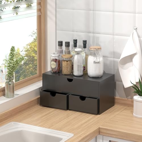 Bamboo Desk Organizer with Drawers Desktop Storage Drawers for Bills Office Supplies Kitchen Utensils Organizing Tool for Home Classroom Organization No Assembly (Black) - Image 6