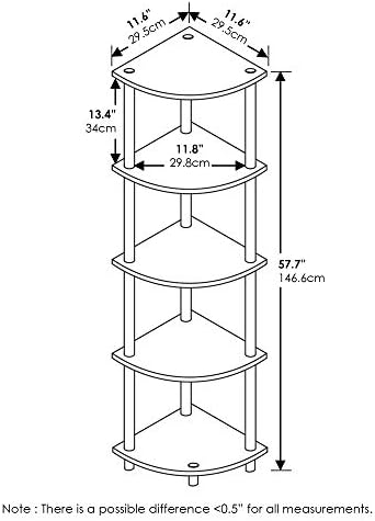 Furinno TURN-N-TUBE Corner Shelf Set of 2, 5-Tier Corner Bookshelf, Open Storage Shelves, for Organization and Storage, Living Room, Home Office, Garage, Columbia Walnut - Image 2