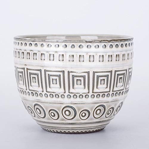 VanEnjoy 5.5 inch Large Round Bohemian Style Ceramic Planter, Geometry Engrave Off White Brown Succulent Planter Flower Pot, Indoor Outdoor Decorative Planter - Image 4
