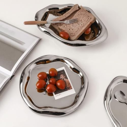 Silver Tray Decorative Vanity Tray Bathroom Tray Ceramic Jewelry Dish (Pack of 2) - Image 2