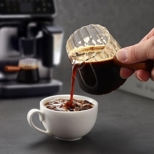 Espresso Cups 6 OZ, V-Shaped Spouts Cups, Espresso Shot Glasses with Wood Handle, Ribbed Milk Measuring Cup - Image 2