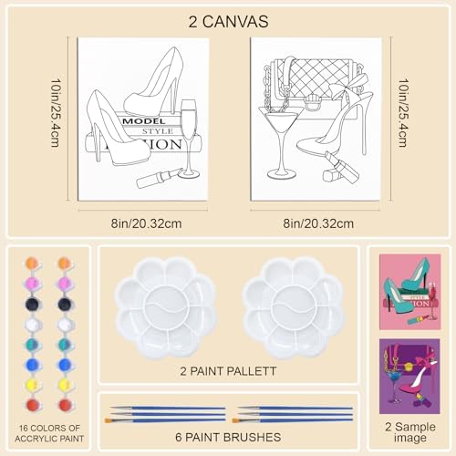 WEBEEDY 2 Pack 8x10 Pre Drawn Canvas Painting Kit High Heel Stretched Canvas Painting for Adults DIY Painting and Sip Party Supplies Outdoor Parties Birthday Gifts - Image 2