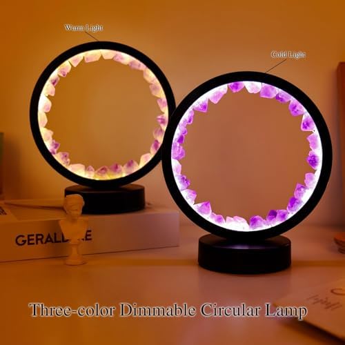 Runyansghi Amethyst Tooth Night Lamp 8.6" Natural Healing Crystal Bedside Lamp USB Port 3 Colours Dimming Mode Bedroom Lamp Suitable Night Light Ideal Gift - Image 4