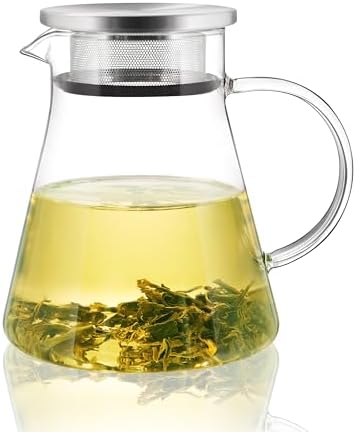 CNGLASS 30.5oz/900ml Glass Teapot Stovetop Safe,One-Touch Clear Tea Kettle,Blooming and Loose Leaf Tea Maker by CNGLASS