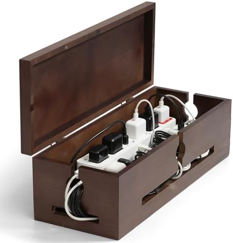 Wooden Cable Management Box – Modern Wire Organizer Box & Power Strip Cover for Home or Office | Large Cable Hider for Wires, Chargers & Extension Leads by SenlanMot