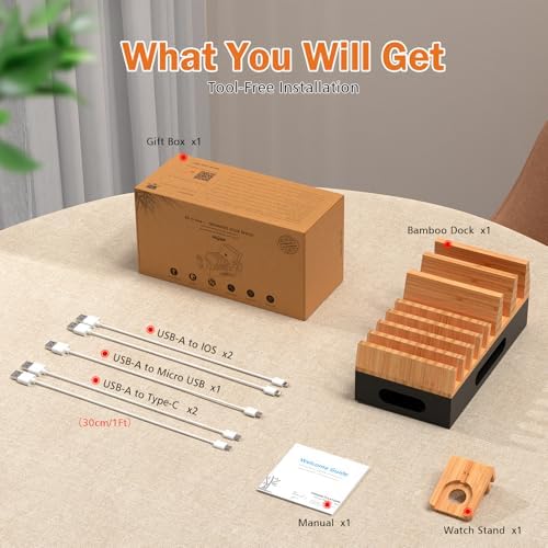 Pezin & Hulin Bamboo Charging Station with 5 Cables-Natural+Black - Image 3