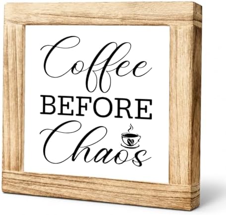 Coffee Before Chaos Wooden Sign, Funny Morning Coffee Plaque, Rustic Kitchen Counter Accent, Farmhouse Shelf Display For Office Desk Pantry Breakfast Bar Coffees Nook, 5.9 x 5.9 in by Unknown