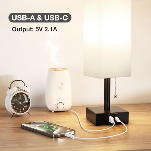 White Bedside Table Lamp for Bedroom - Desk Lamp For Nightstand, USB C+A - Image 4