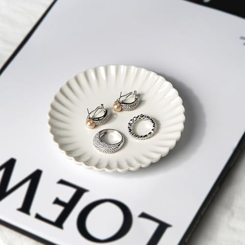 Ceramic Jewelry Dish, Decorative Tray for Rings Earrings Necklaces Bracelet Watch Keys, 4.50" Trinket Tray as Gifts for Women (White Wave) - Image 4