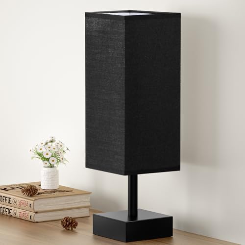 aooshine Small Bedside Table Lamp for Bedroom - Square Black Fabric Shade by Aooshine