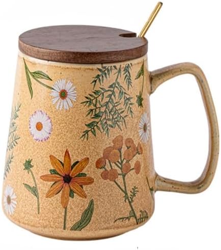 24 OZ Large Ceramics Coffee Mugs with Handle, Extra Large Tea and Coffee Cup With Lid and Spoon For Office And Home，Microwave And Dishwasher Safe,For Gift and Present(Sunflower by Unknown