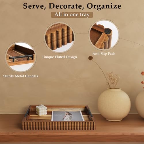 Serving Tray for Coffee Table Decor, 16.7" Decorative Ottoman Tray, Natural - Image 3