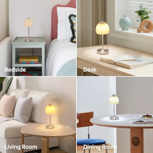Shenmoyl Tulip Table Lamp with 5200mAh Battery & Touch Control, Cordless Small Table Lamp with 3 Colors, Dimmable Rechargeable Table Lamps for Living Room, Bedroom, Desk, Bedside (Creamy Yellow Tulip) - Image 6