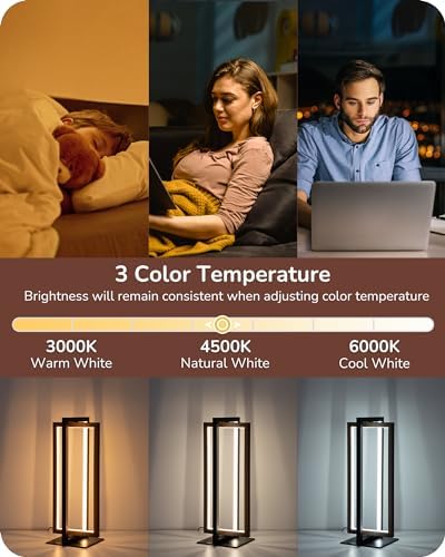 EDISHINE Modern LED Table Lamp, Minimalist Bedside Lamp, Walnut Wood Grain - Image 3