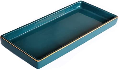 10 x 5 Ceramic Bathroom Tray for Countertop, Decorative Vanity Tray for Dresser Tops, Small Rectangular Trays for Perfume, Candle, Jewelry, Cosmetics (Green) by HANKOR