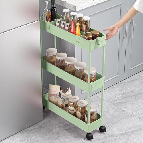 2 Pack 3 Tier Slim Storage Cart, Bathroom Rolling Utility Organizer - Image 4