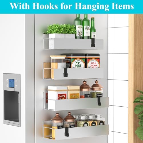 HuggieGems Metal Magnetic Spice Rack for Refrigerator Silver, 4 Pack - Image 2